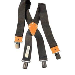 Dickies Black Suspenders Brown Leather Accents Adjustable One Size NWOT